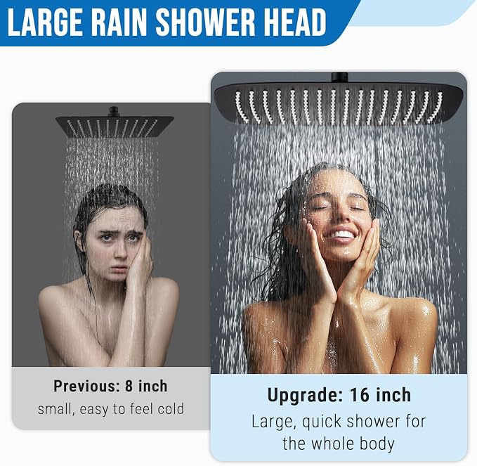 G-Promise 16 Inch All Metal Rain Shower Head with Extension Arm | Built to Last, Rust Resistant, Easy to Install, Adjustable, Full Body Coverage Large Rainfall Shower Head, Daily SPA