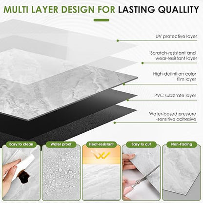 RORA 24x24 Inch Peel and Stick Floor Tile 20-Pack Waterproof Vinyl | Covers 80 Sq.Ft, Self-Adhesive, Easy DIY install, Gray Marble Vinyl Floor Tiles for Bathroom, Kitchen, Laundry & Office