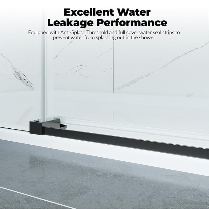 44-48" W x 76" H Frameless Sliding Shower Door，5/16" Thick Tempered Clear Glass with Explosion-Proof Film,Easy-to-Clean Coating,Handle and Seal Strip, Matte Black