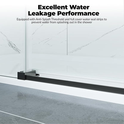 44-48" W x 76" H Frameless Sliding Shower Door，5/16" Thick Tempered Clear Glass with Explosion-Proof Film,Easy-to-Clean Coating,Handle and Seal Strip, Matte Black
