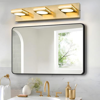 OKELI 3-Light LED Bathroom Vanity Light Fixtures, Gold Modern Bathroom Wall Lighting Fixtures Over Mirror (3CCT, 3000K-6000K)