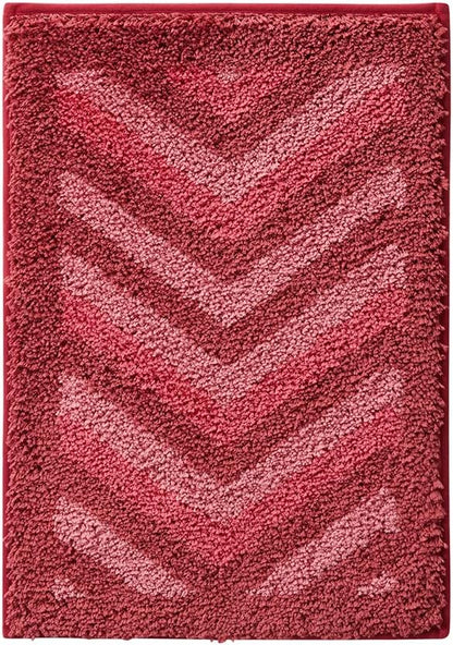 Hearth & Harbor Bathroom Rugs, Shaggy Plush Bath Mat, Ultra Soft Non Slip Backing Rubber, Chevron Design Bath Rug, Red, 3 Piece Set