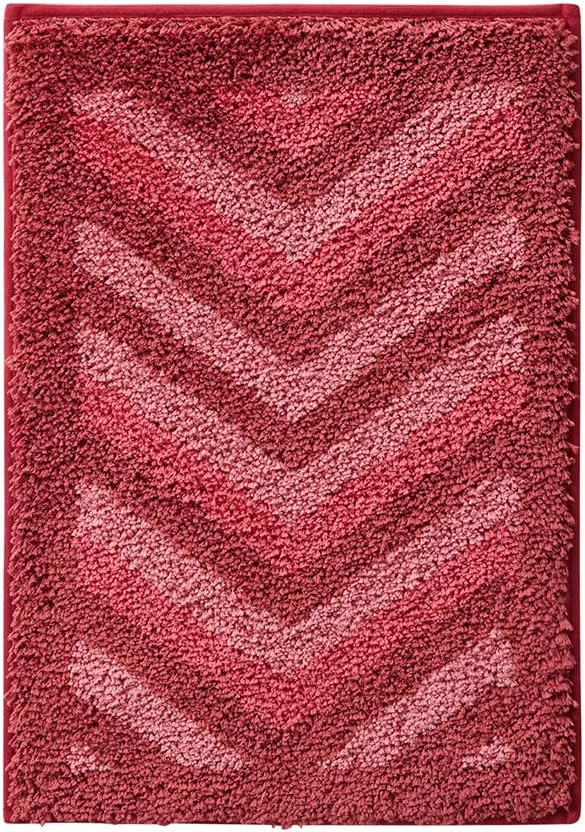 Hearth & Harbor Bathroom Rugs, Shaggy Plush Bath Mat, Ultra Soft Non Slip Backing Rubber, Chevron Design Bath Rug, Red, 2 Piece Set