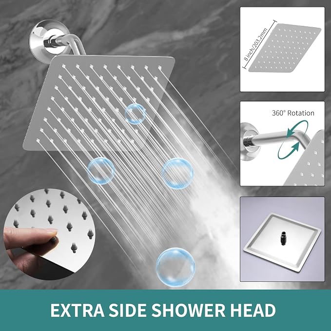 Dual Rain Shower Head System Ceiling Mount 14x20inch LED Shower Head and 8 Inch Side Shower Head with Handheld, Rainfall Shower Faucet Set (Chrome)