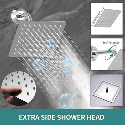 Dual Rain Shower Head System Ceiling Mount 14x20inch LED Shower Head and 8 Inch Side Shower Head with Handheld, Rainfall Shower Faucet Set (Chrome)