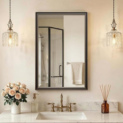 Retro Copper Effect Framed Wall Mirror, 20x30 Rectangle Mirror, Anti-desilvering Tempered Glass, Sustainable&Sturdy Frame, Anti-Rust, HD Reflection &3min Fast Setup for Bathroom Living Room