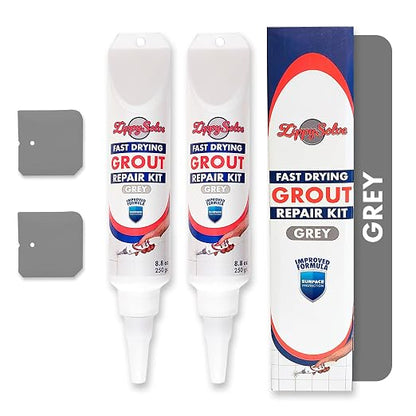 Tile Grout Repair Kit, Refresh Tile Grout Filler (2 Pack, Grey) | Restore & Renew Tile Joints, Fast-Drying Grout Sealer & Paint, Squeeze Tube for Bathroom, Shower & Kitchen Floors, Waterproof
