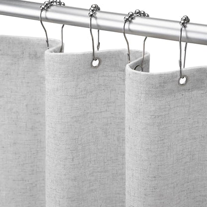 Linen Shower Curtain Grey, Fabric Boho Farmhouse Shower Curtains for Bathroom Cotton Natural Cloth Liner Set 72" W x 72" L