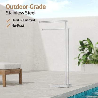No Wobble Free Standing Towel Racks with 3X Thick Natural Marble Weighted Base, KES 2-Tier Towel Rack Stand for Bathroom Floor, Upgraded Steady Design, 18/8 Stainless Steel, Brushed Finish, BTH235A-2