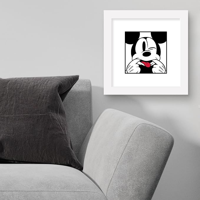 Trends International Gallery Pops Disney Mickey Mouse - Mickey Expressions - Funny Face Wall Art Wall Poster, 12" x 12", White Framed Version