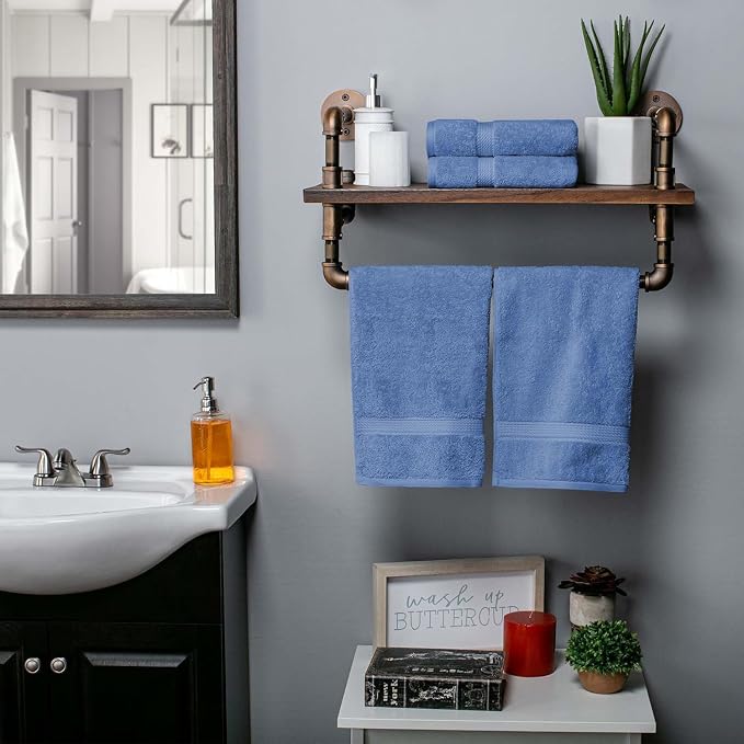 SUPERIOR Egyptian Cotton Plush & Absorbent, Hand Towel Set of 4, Denim Blue | Quick Dry, Soft Luxury Towel Set, Bath Essentials for Bathroom, Guest Bath, Spa, 4 Piece Set, Madeline Towels
