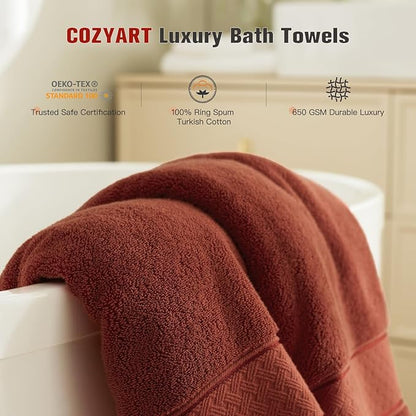 COZYART Bath Towel Set 6 PCS, Luxury 100% Turkish Cotton 650GSM Ultra Soft | Absorbent Quick Dry, OEKO‑Tex 100 Cert. Zero Twist Ring Spun Cotton, Plush Fluffy, Breathable Hotel Quality Bathroom Towels