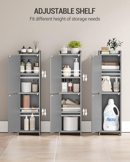 Bathroom Storage Cabinet, Small Corner Floor Cabinet with 2 Doors and Adjustable Shelf, Narrow Toilet Paper Cabinets, Bathroom Organizer for Small Spaces, 7.9" D x 7.9" W x 29.5" H Gray