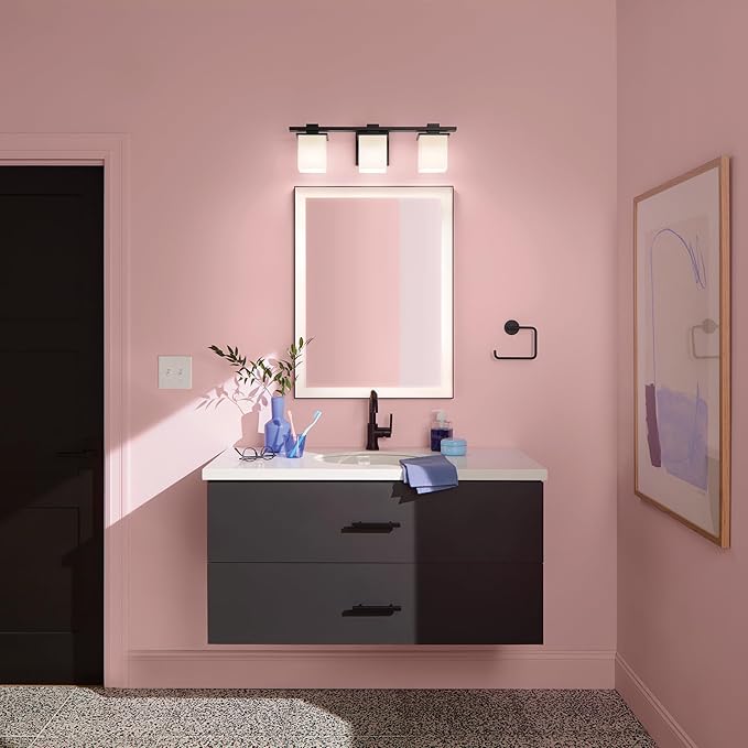 Kichler Tully 24" 3-Light Vanity Light with Satin Etched Cased Opal Glass in Black for Over a Vanity, Soft Modern Style, (24" x 6.5" x 7"), 45151BK