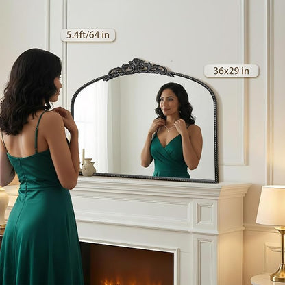 Micasso Vintage Black Arched Mirror: 36"x29" Baroque Antique Wall Mirror | Traditional Ornate French Decorative Wall Mirror for Bedroom/Bathroom/Entryway/Hallway/Dresser/Vanity/Mantel/Nightstand