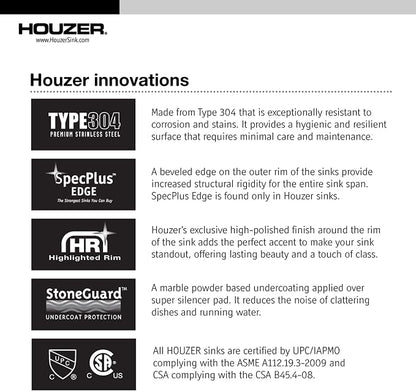 Houzer Club Stainless Steel Kitchen Bar & Prep Sink: 10 Inch Undermount Compact Oval Sink with Strainer, Durable & Versatile, Essential for Home & Apartment: CS-1105-1