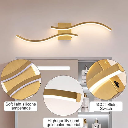 Bathroom Vanity Light Fixture, 26W 5CCT Dimmable Modern Led Bathroom Light Fixtures Over Mirror, LED Vanity Lighting Bar for Bathrooms (Gold, 31.5inch)