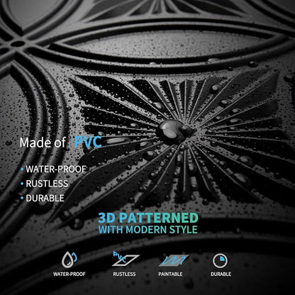 Art3d Decorative PVC Black Drop Ceiling Tile 2ft x 2ft, Glue up 3D Wall Panel 24 x 24in.12pcs | Waterproof, Break-Proof, Wipeable Surface, Scratch Resistant, Compatible with Grid System, Ideal for Commercial Spaces