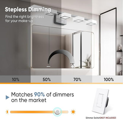 LED Modern Bathroom Light Fixtures Over Mirror, 5-Light Dimmable Vanity Lights, Chrome Acrylic Bathroom Vanity Light, 2700K-6500K Adjustable, ETL Certificated