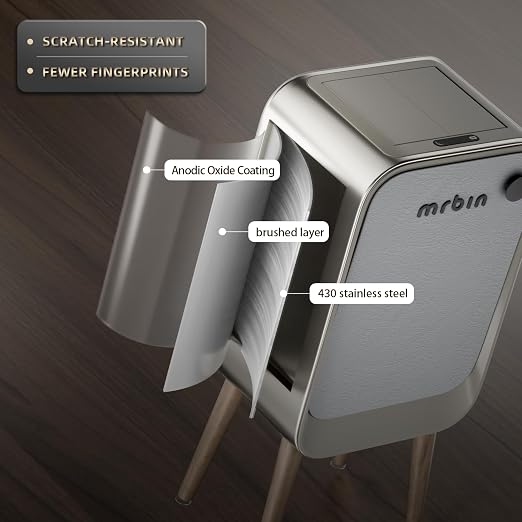 MRBIN Motion Sensor Bathroom Trash Can with Leg, Odor Control 5.5 Gal Tall Automatic Waste Basket for Bedroom, Ozone Purification Neutralizing, Touchless Butterfly Lid, Eclipse Grey