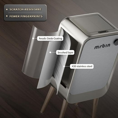 MRBIN Motion Sensor Bathroom Trash Can with Leg, Odor Control 5.5 Gal Tall Automatic Waste Basket for Bedroom, Ozone Purification Neutralizing, Touchless Butterfly Lid, Eclipse Grey