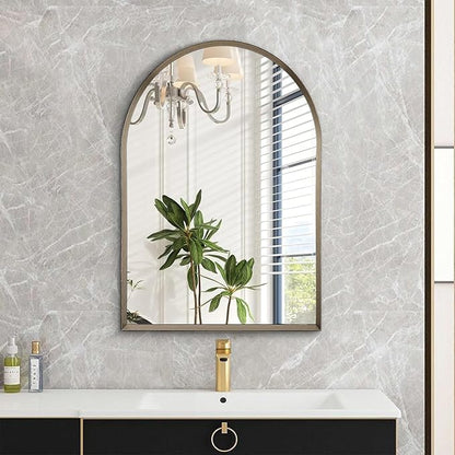 Arched Wall Mirror Bathroom Mirror Brushed Metal Vanity Wall Mounted Mirror for LivingRoom Bedroom Entryway Room Home Decor 26"x18"