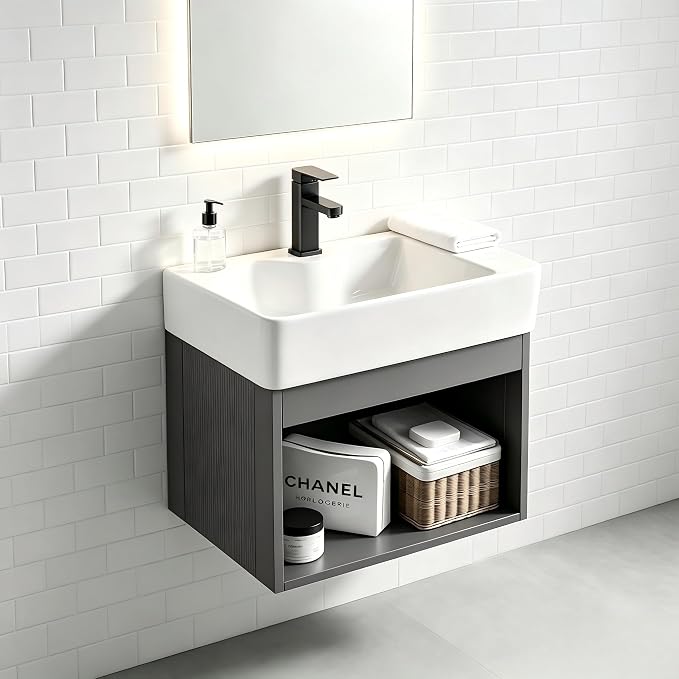 15-inch wall-Mounted Compact Bathroom Vanity, Open-Style mini Bathroom Vanity, Designed specifically for Compact bathrooms