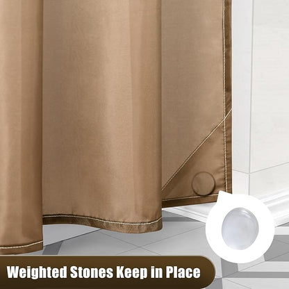 OLANLY Luxury Beige and White Ombre Shower Curtain Sets with 12 Hooks, Waterproof and Washable Decorative Shower Curtains for Bathroom, 72x72 Inches