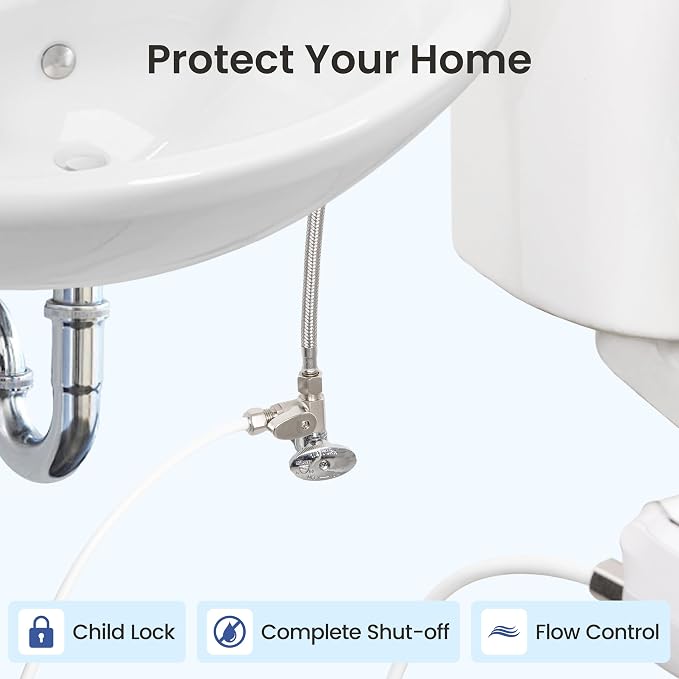 LUXE Bidet 3/8 x 3/8 x 8mm Hot Water Shut-Off Valve T-Adapter | Nickel Finish, Compatible with NEO & NEO Plus Series Bidet Attachments