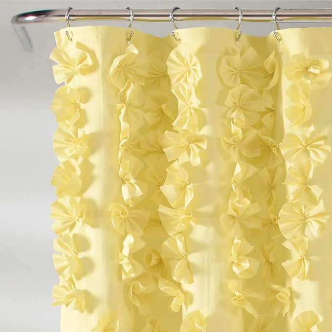 Lush Decor Riley Shower Curtain, 72" W x 72" L, Yellow - Bathroom Curtain - Coquette Decor - Bow Shower Curtains - Cottage Core - Fabric Shower Curtains