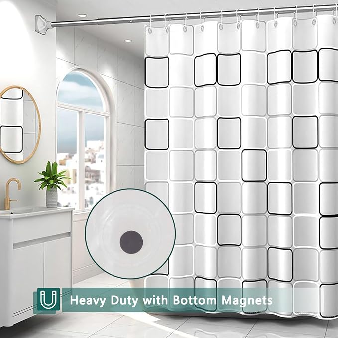 Shower Curtain Liner, Big Square Waterproof PEVA Shower Curtains with 3 Duty Heavy Bottom Magnets and 12 Rust Proof Grommets, 72x72 Weighted Shower Liner for Shower Stall, Bathtubs