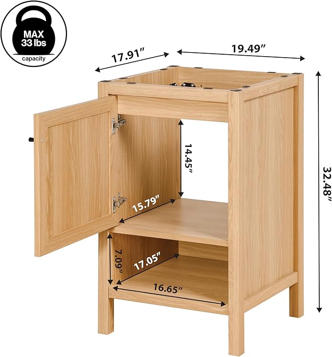 JONATHAN Y VAN1022A Jasper 20 in. W x 18 in. D x 33 in. H Rattan Modern Coastal 2-Shelf Bathroom Vanity Cabinet Only with Soft Closing Doors (Sink Basin Not Included), Oak