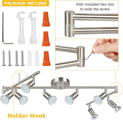 Unicozin LED Track Lighting Kit, 54.13'' Matt Nickel 8 Way Ceiling Spot Lighting, Flexibly Rotatable Light Head, Modern Track Light Included 8 x LED GU10 Bulb (4W, Daylight White, 400LM)