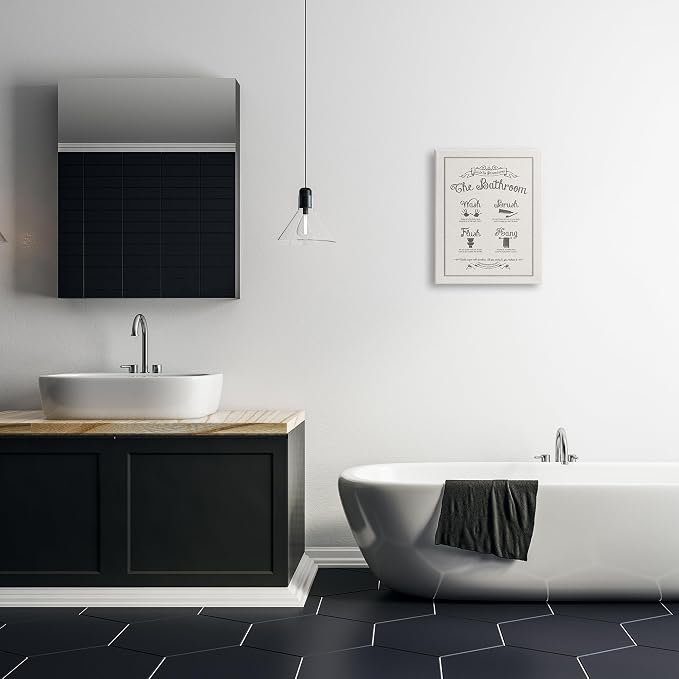Stupell Industries Guide To Bathroom Procedures Linen Look Stretched Canvas Wall Art, Proudly Made in USA | Stupell Industries · By Lettered and Lined · Ready to hang · Clean diagram style for bathroom decor · Made in USA