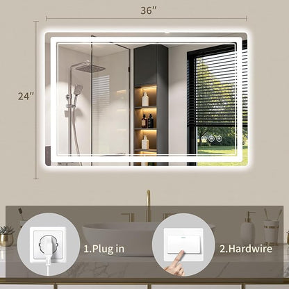 24"x36" LED Bathroom Mirror with Lights, Backlit + Front Lit, Anti-Fog, Lighted Bathroom Mirror for Wall, HD Shatterproof Tempered Glass, Dimmable, Memory Function (Horizontal/Vertical)