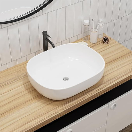 20"X16" Bathroom Vessel Sink Rectangular Above Counter White Porcelain Fireclay Ceramic Modern Vanity Sink Rectangle Art Basin
