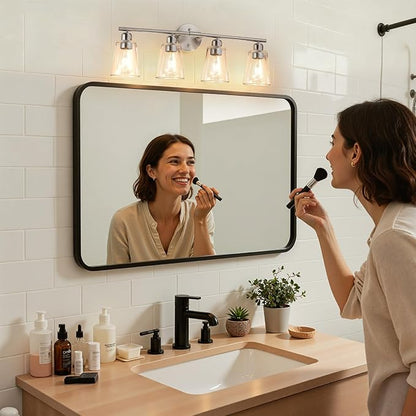 TALOYA 27 Inch Brushed Nickel Bathroom Light Fixtures with Thickend Clear Tapered Glass Shade, 4-Light Modern Vanity Light Over Mirror for Bathrooms, Bedrooms (Bulbs Not Included)