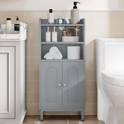Hzuaneri Bathroom Storage Cabinet, Small Floor Cabinet with 2 Door | Toilet Paper Cabinets, Bathroom Organizer with Adjustable Shelf, for Small Spaces, Gray, Arch Door,7.1" Dx14.6 Wx32.7 H