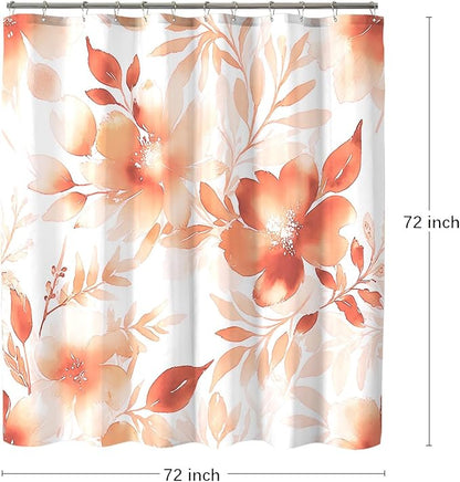 Floral Shower Curtain, Orange Watercolor Flower Shower Curtains for Bathroom, Modern Minimalist Waterproof Fabric Bath Decoration 72x72 Inch