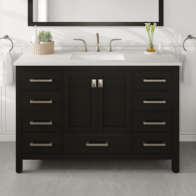 Eviva Aberdeen 48 in. Espresso Single Sink Bath Vanity with Carrara Quartz Top and Undermount Porcelain Sink