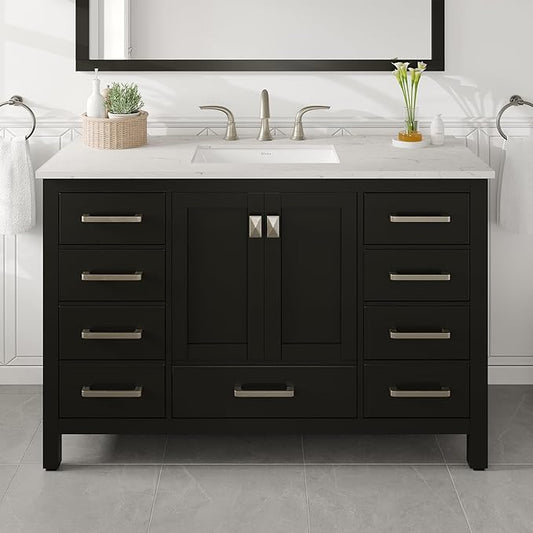 Eviva Aberdeen 48 in. Espresso Single Sink Bath Vanity with Carrara Quartz Top and Undermount Porcelain Sink