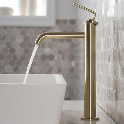 KRAUS Ramus Single Handle Vessel Sink Bathroom Faucet with Pop-Up Drain in Matte Black, KVF-1220MB