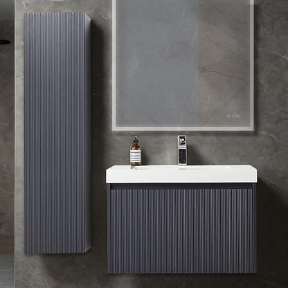 Blossom 30 Inch Bathroom Vanity with Sink and Side Cabinet, All Wood Floating Bathroom Vanity with Acrylic Sink, Bathroom Sink Cabinet with Soft-Close Drawer, Modern Style Vanities, Night Blue