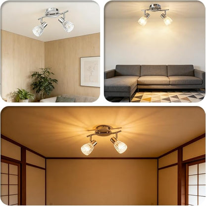 HiBay 2-Light Track Lighting, Directional Ceiling Light Fixture | with Glass Shades, Modern Chrome Spotlight Indoor for Kitchen, Bedroom, Living Room, E12 Base, No Bulbs