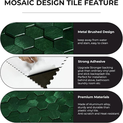 STICKGOO Peel and Stick Backsplash Tiles, Stick on Mosaic Self Adhesive Tiles, 3D Hexagon Backsplash for Kitchen Bathroom Fireplace Vanity (8PCS, Emerald Green)