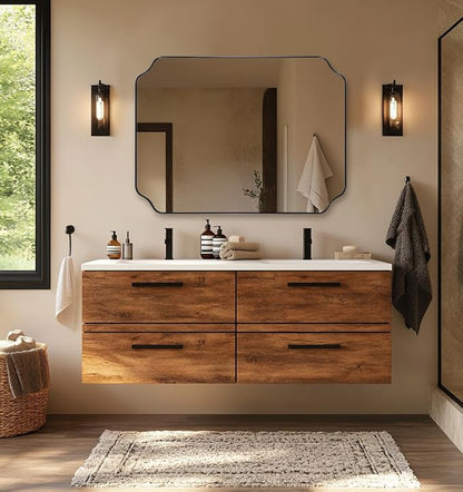 30x40 Inch Matte Black Mirror, Unique Rectangle Mirror for Vanity, Bathroom Mirror in Premium Stainless Steel Metal Thin Frame Deep 1’’, Large Wall-Mounted Mirror(Horizontal/Vertical)