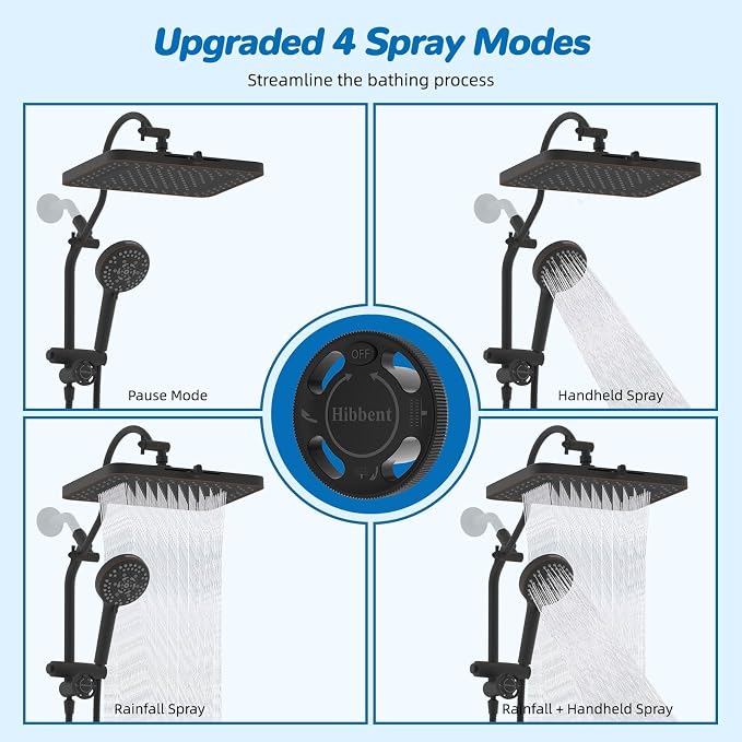 Hibbent cUPC Certified High Pressue 13'' Rainfall Shower Head with 5-Spray | Shower Heads with Handheld 10-Spray Combo, All Metal Easy Reach 4-way Diverter Arm, 71'' Hose & Holder, Oil-Rubbed Bronze