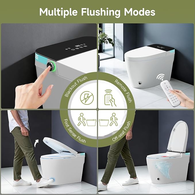 Nordic Smart Toilet with Built in, Auto Open Close Lid,Tankless One Piece Toilet, ADA Comfort Height, 1.28 GPF Auto Dual Flush, Heated Seat, Warm Air Dryer & Digital Display