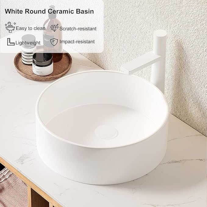 36 inch Bathroom Vanity with Sink, Floating Cabinet with Ultra-Thin Ceramic Basin and Marble Top, Large Storage Drawer, Soft-Close Design, Nature Wood