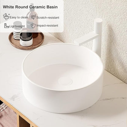 36 inch Bathroom Vanity with Sink, Floating Cabinet with Ultra-Thin Ceramic Basin and Marble Top, Large Storage Drawer, Soft-Close Design, Nature Wood